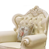 Living Room Glam Off-White Cow Leather Carving Sofa Image - 9