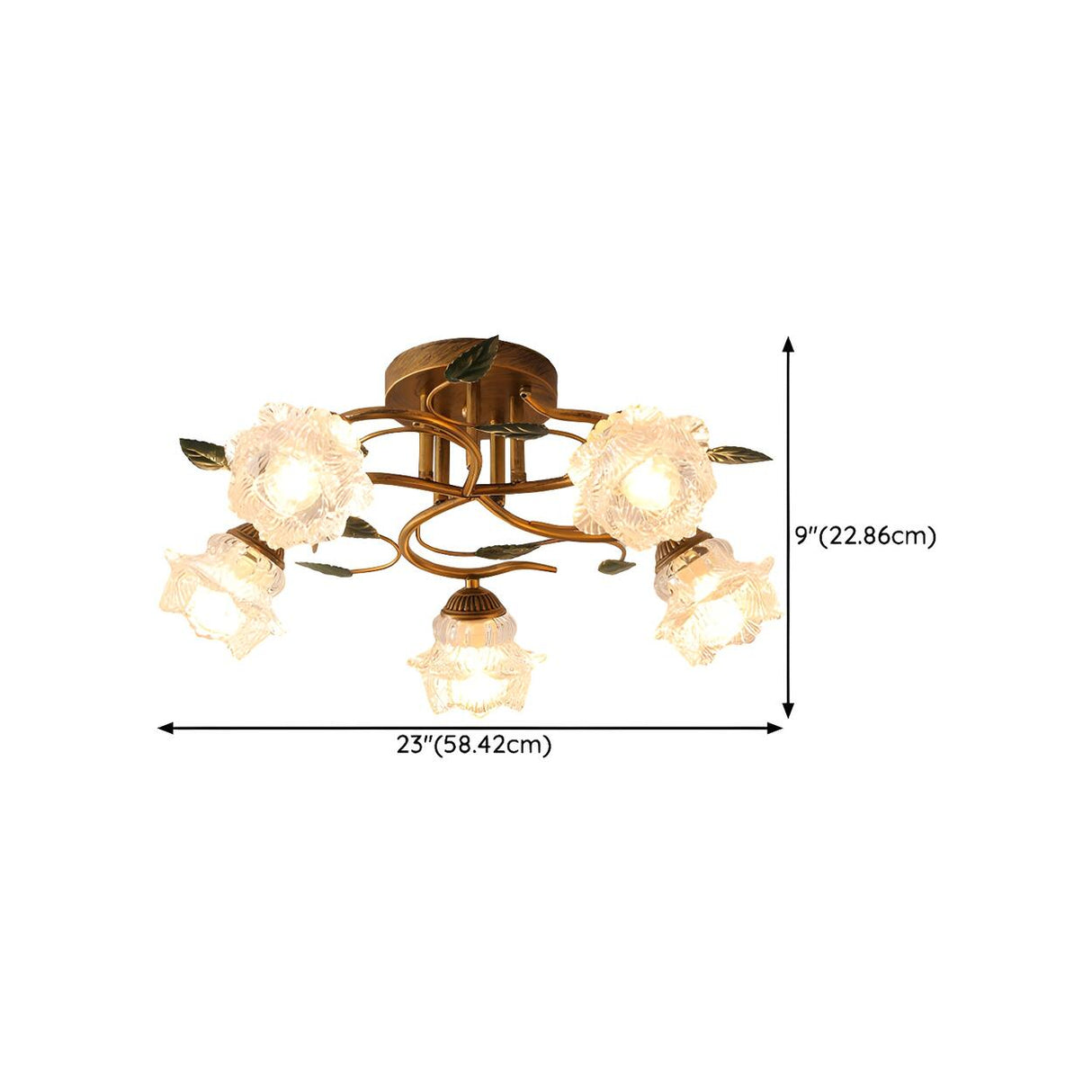 Living Room Glass Floral Semi-Flush Mount Light 5-Light 