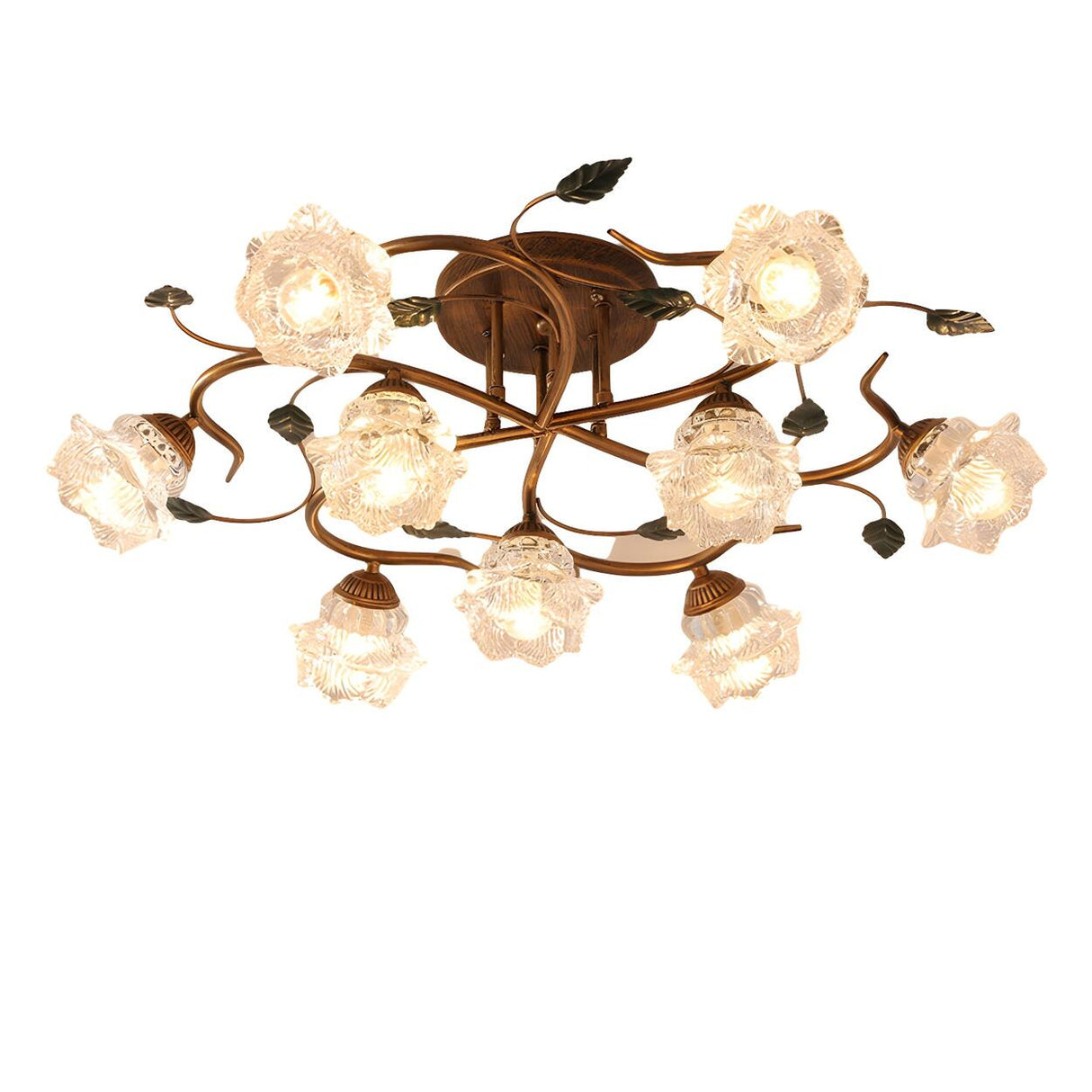 Living Room Glass Floral Semi-Flush Mount Light 5-Light Image - 5