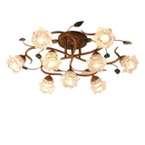 Living Room Glass Floral Semi-Flush Mount Light 5-Light Image - 5