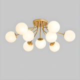 Living Room Globe Gold Semi-Flush Mount Light 9-Light Image - 7