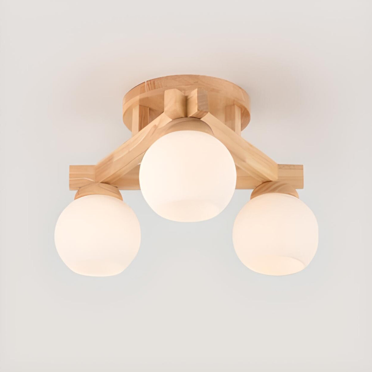 Living Room Globe Wood Semi-Flush Mount Light 9-Light Image - 7