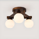 Living Room Globe Wood Semi-Flush Mount Light 9-Light Image - 8