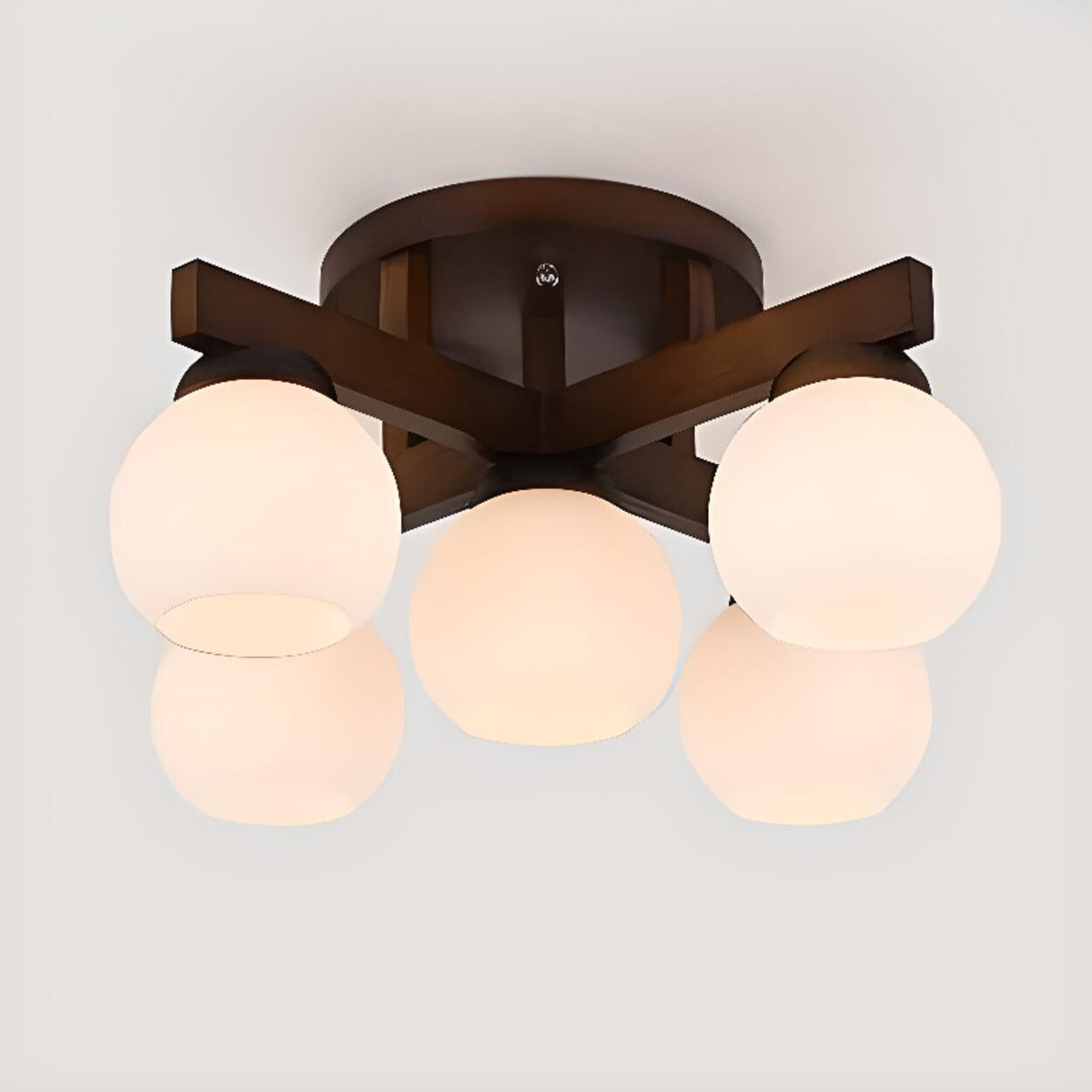 Living Room Globe Wood Semi-Flush Mount Light 9-Light Image - 9