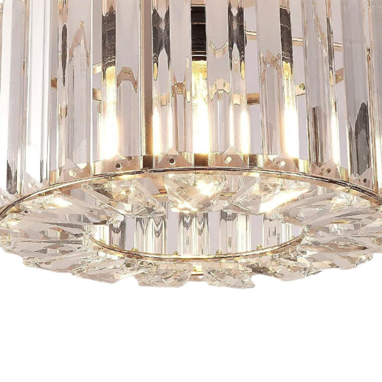 Living Room Gold Crystal Cylinder Semi-Flush Mount Lamp Image - 12