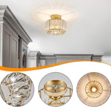 Living Room Gold Crystal Cylinder Semi-Flush Mount Lamp Image - 13