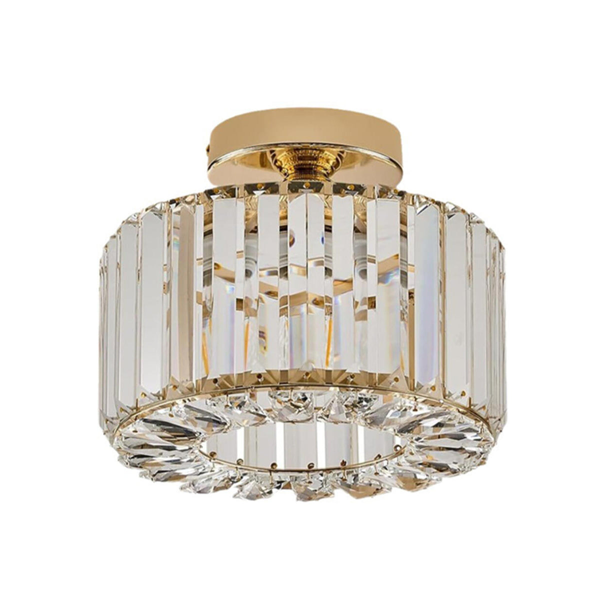 Living Room Gold Crystal Cylinder Semi-Flush Mount Lamp Image - 5