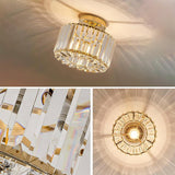 Living Room Gold Crystal Cylinder Semi-Flush Mount Lamp Image - 9