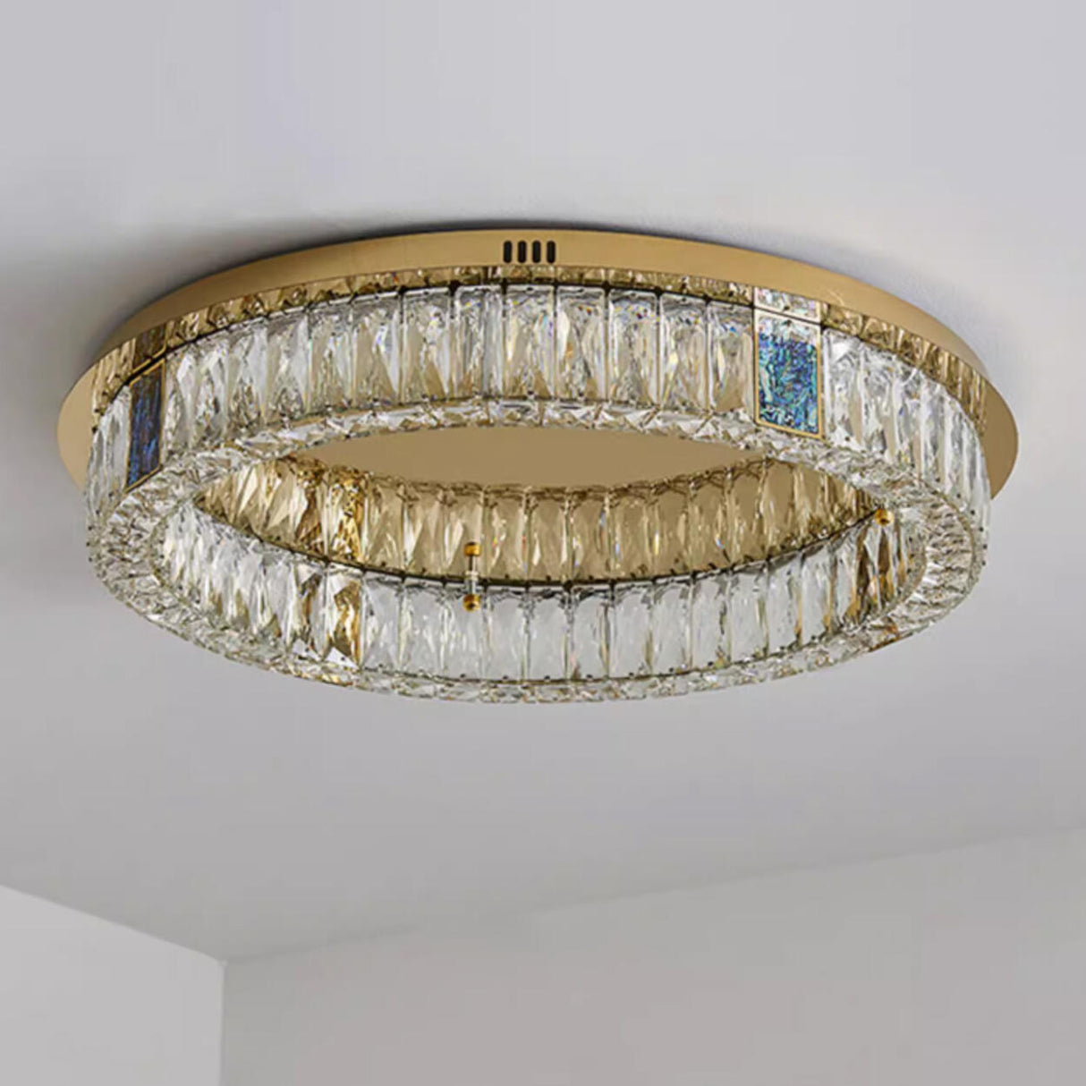 Living Room Gold Crystal Tiered Circle Flush Mount Lamp Image - 10