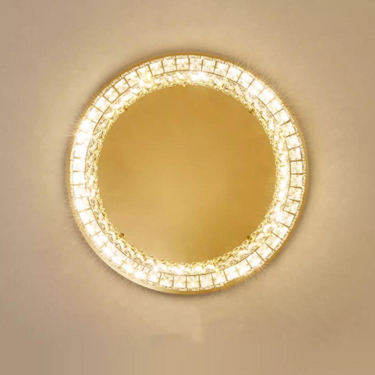 Living Room Gold Crystal Tiered Circle Flush Mount Lamp Image - 11