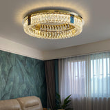 Living Room Gold Crystal Tiered Circle Flush Mount Lamp Image - 2