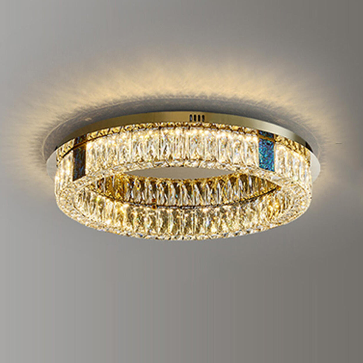 Living Room Gold Crystal Tiered Circle Flush Mount Lamp Image - 6