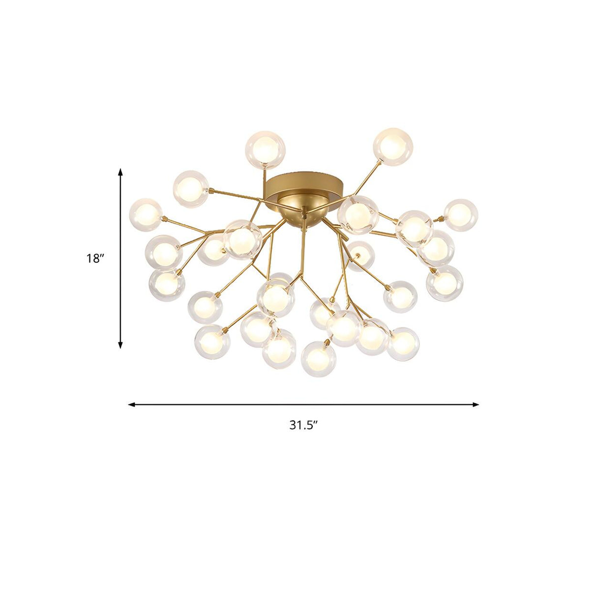 Living Room Gold Firefly Glass Semi-Flush Mount Light Image - 15