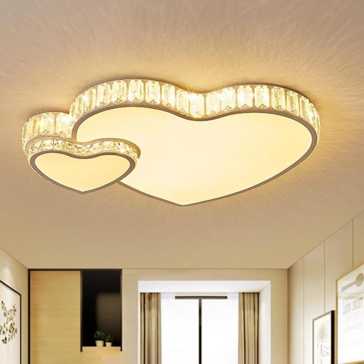 Living Room Gold Rectangle Crystal LED Flush Mount Lamp Image - 6