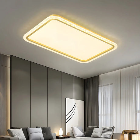 Living Room Gold Rectangle LED Flush Mount Ceiling Lamp Image - 1