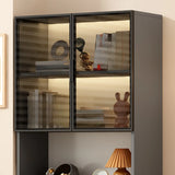 Living Room Grey 3 Shelf Glass Display China Cabinet Image - 5