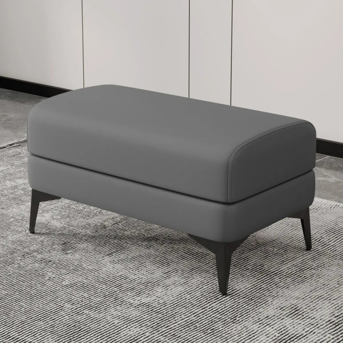 Living Room Grey Rectangular Faux Leather Ottomans Image - 1