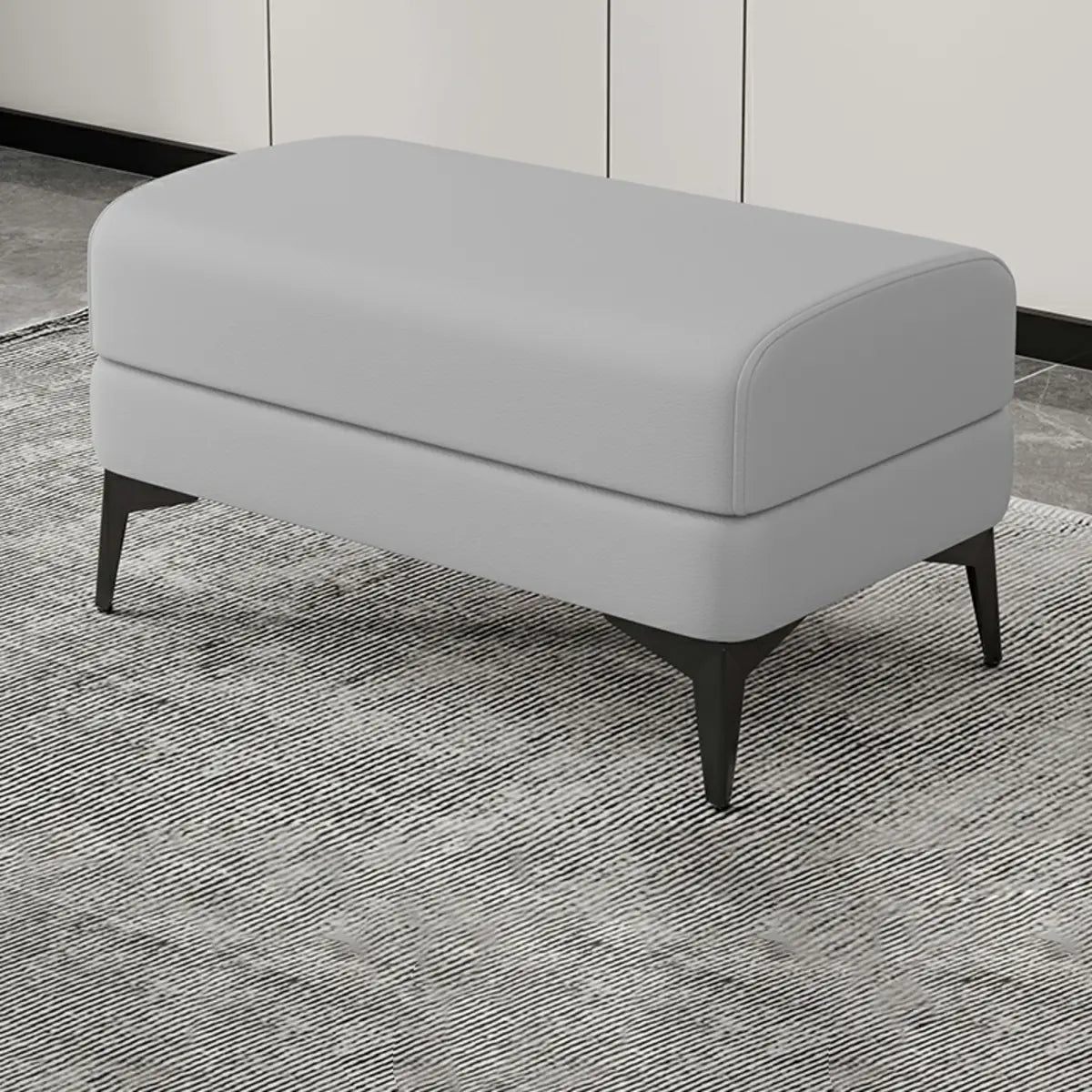 Living Room Grey Rectangular Faux Leather Ottomans Image - 9