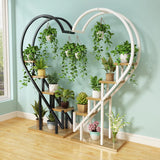 Living Room Heart Shape Wood Tiered Decor Plant Stands Image - 1