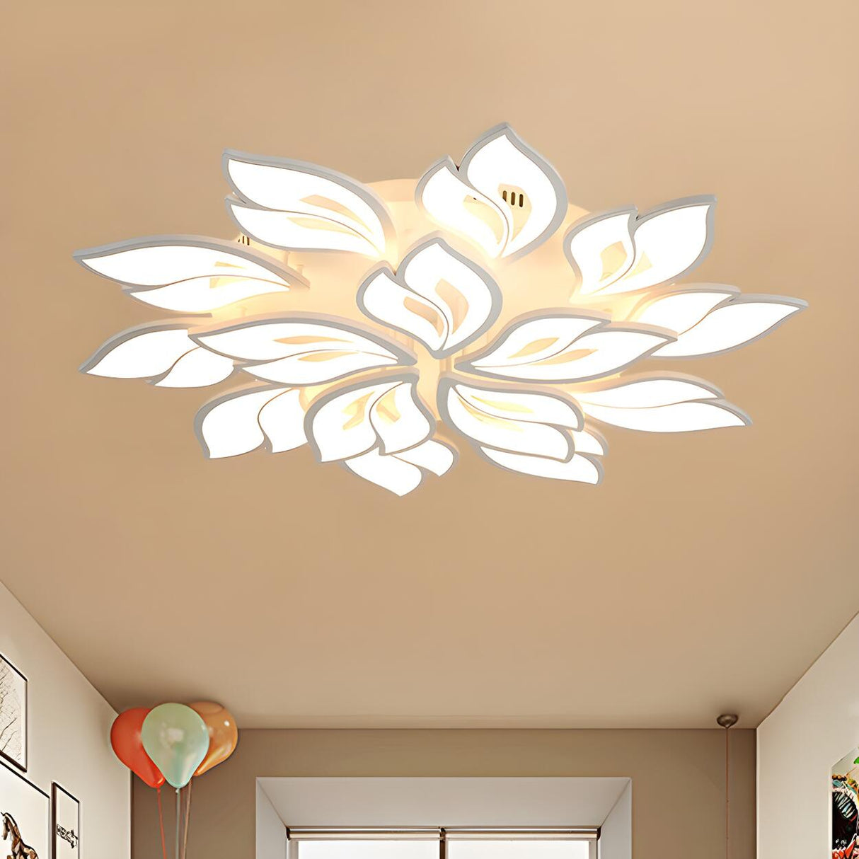 Living Room Large Floral LED Semi-Flush Mount Light Image - 1