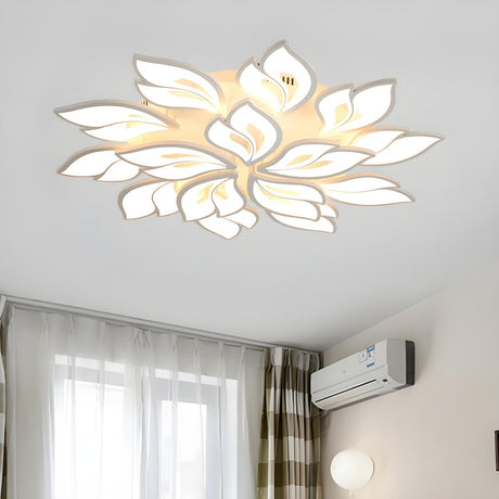 Living Room Large Floral LED Semi-Flush Mount Light Image - 2