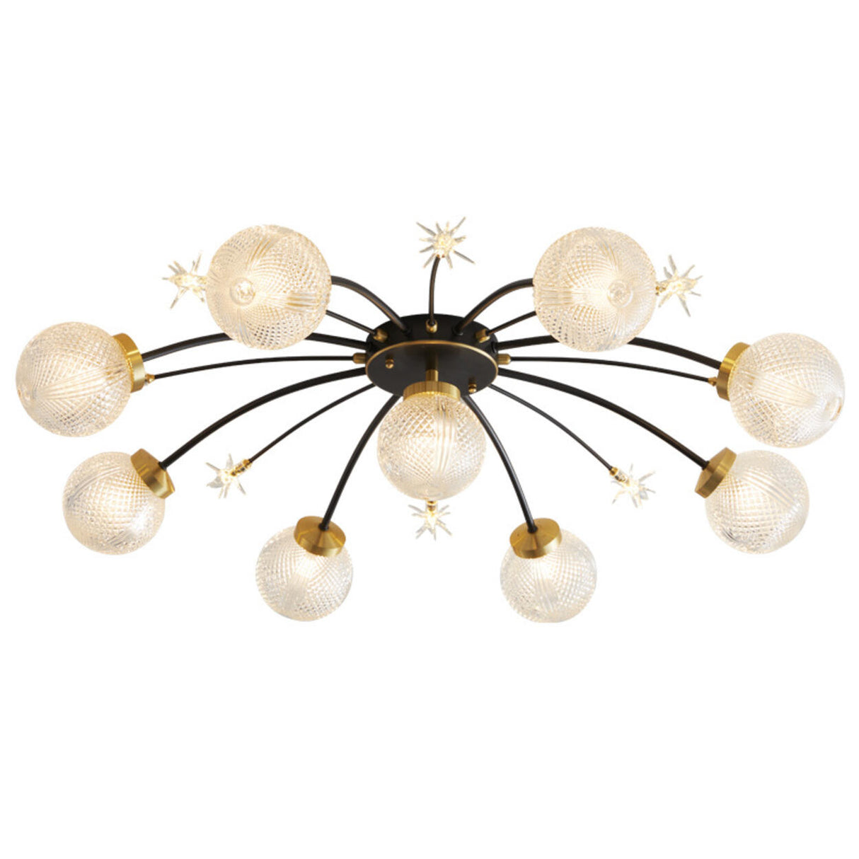 Living Room Large Gold Sputnik Semi-Flush Light 9-Light  Image - 10