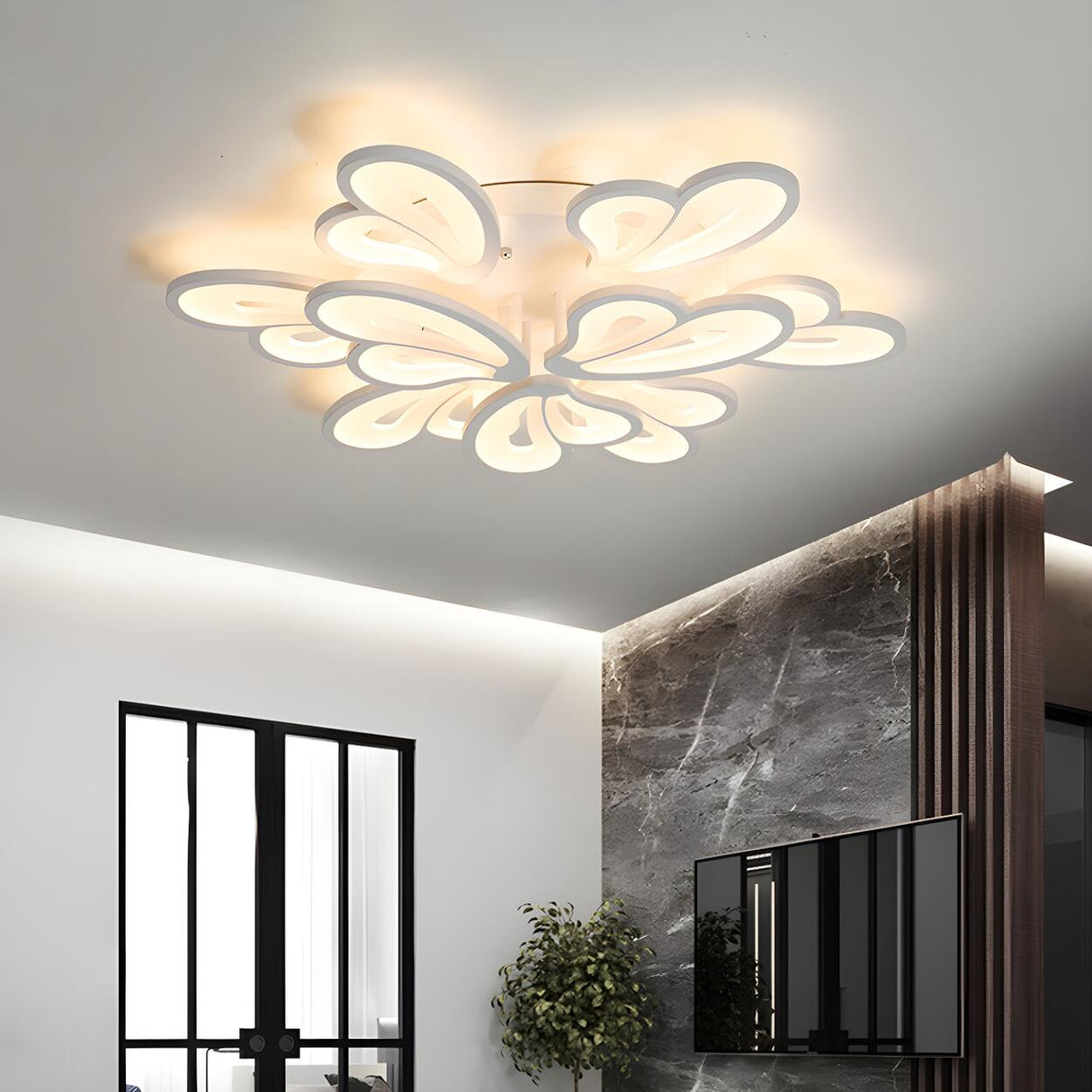 Living Room Large Modish Flower LED Flush Mount Light Image - 1