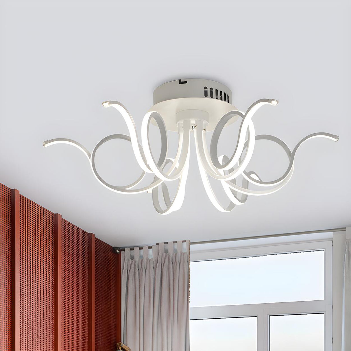 Living Room Large White Curly LED Flush Mount Light Image - 8