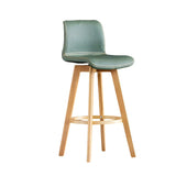 Living Room Leather Saddle Seat Backrest Wood Bar Stool Image - 10