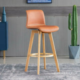 Living Room Leather Saddle Seat Backrest Wood Bar Stool Image - 11