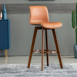 Living Room Leather Saddle Seat Backrest Wood Bar Stool Image - 18