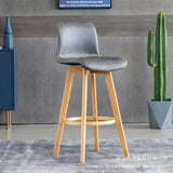 Living Room Leather Saddle Seat Backrest Wood Bar Stool Image - 9