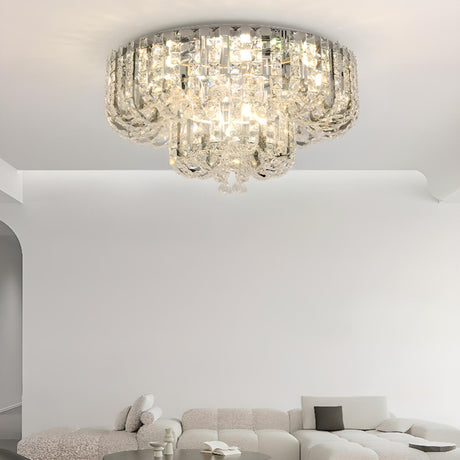 Living Room Luxurious Crystal Flush Mount Ceiling Light Image - 1