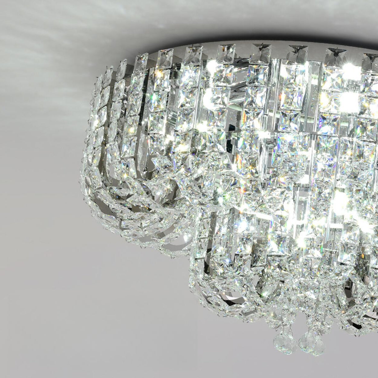 Living Room Luxurious Crystal Flush Mount Ceiling Light Image - 14