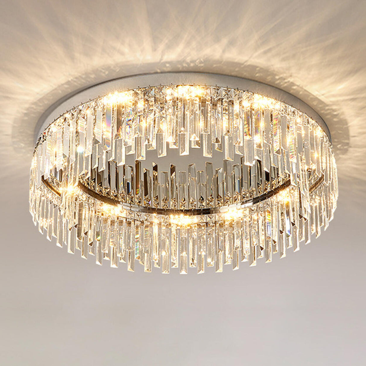 Living Room Luxury Crystal Bars Round Flush Mount Light Image - 10