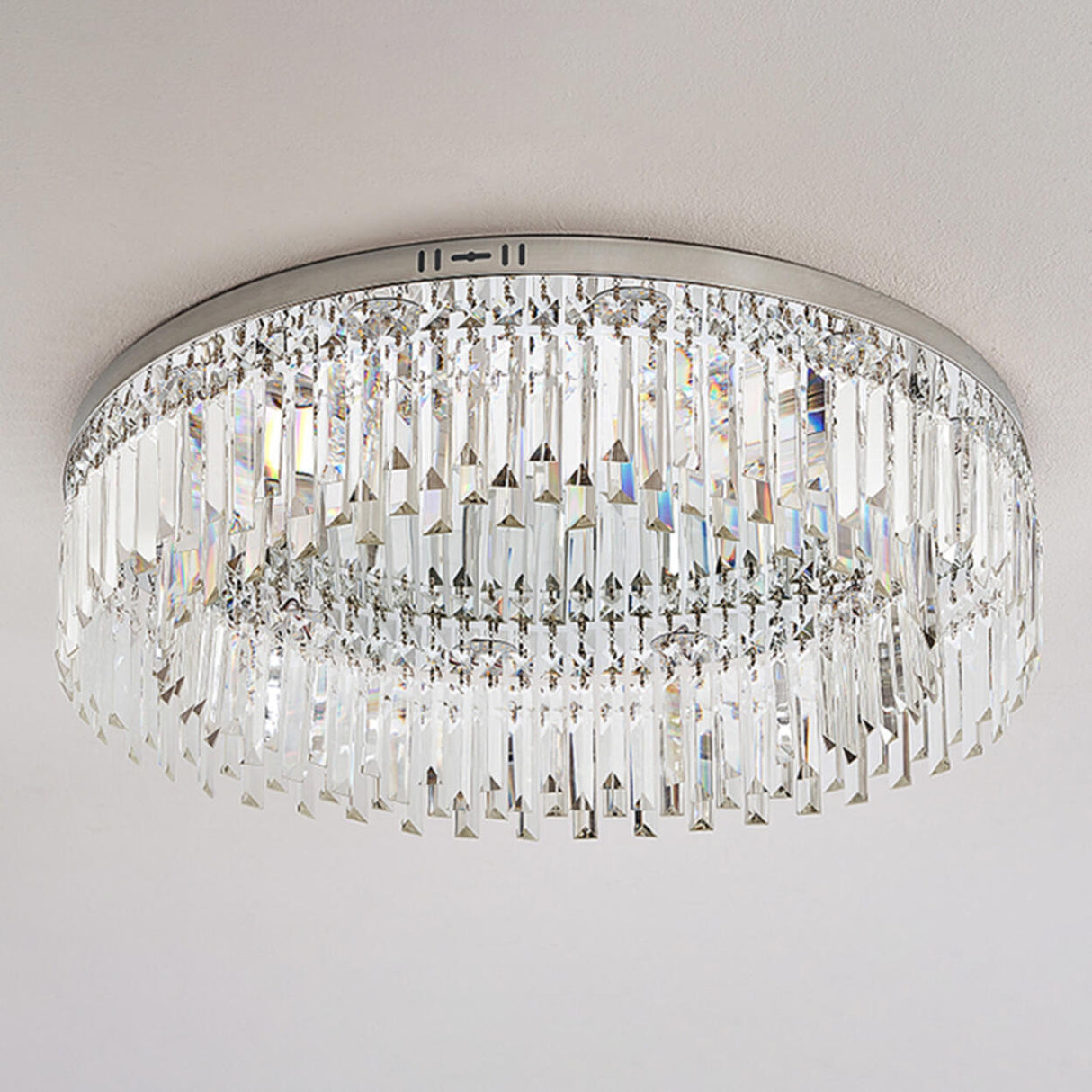 Living Room Luxury Crystal Bars Round Flush Mount Light Image - 12