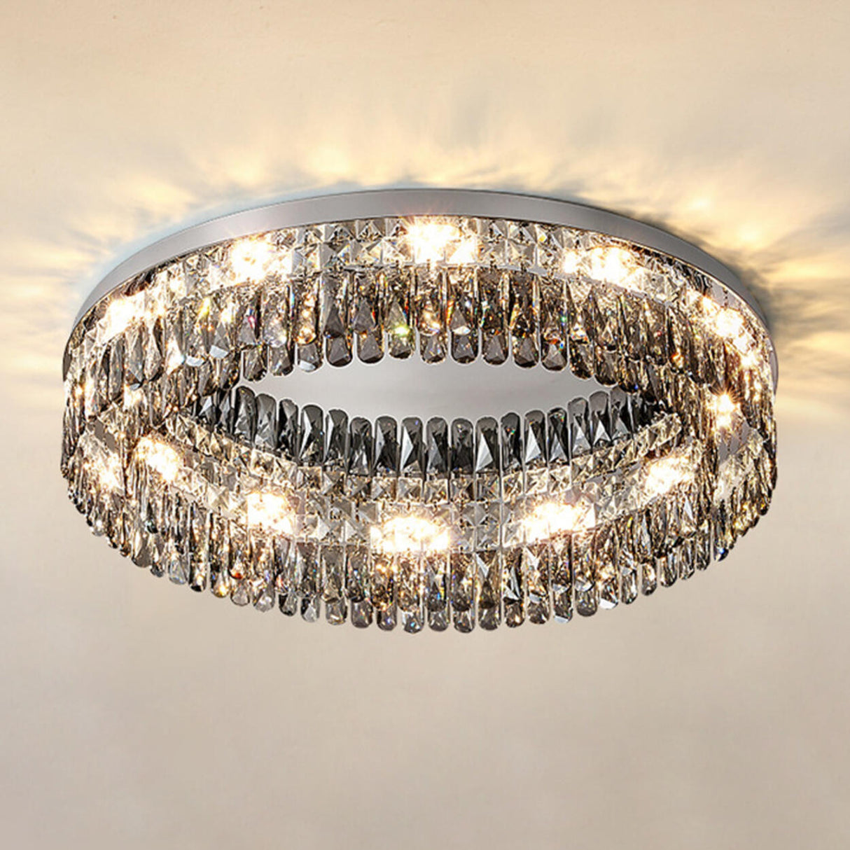 Living Room Luxury Crystal Bars Round Flush Mount Light Image - 8