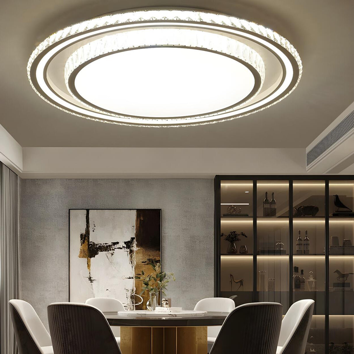 Living Room Luxury Crystal Circle Flush Mount Light Image - 8