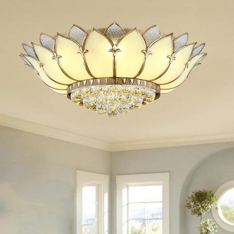 Living Room Luxury Gold Lotus Semi-Flush Mount Light Image - 1