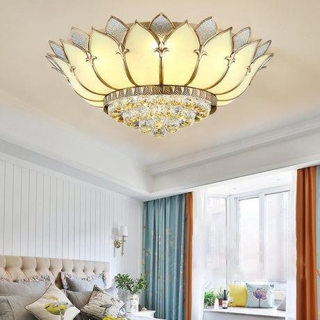 Living Room Luxury Gold Lotus Semi-Flush Mount Light Image - 2