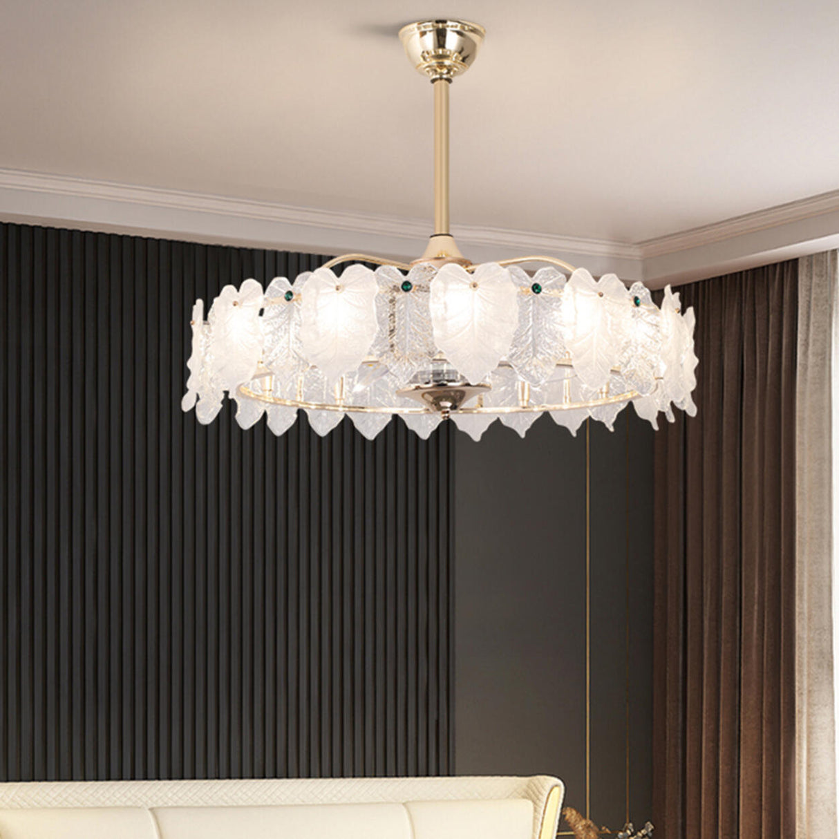 Living Room Luxury Leaf Chandelier Fan with Light Image - 18