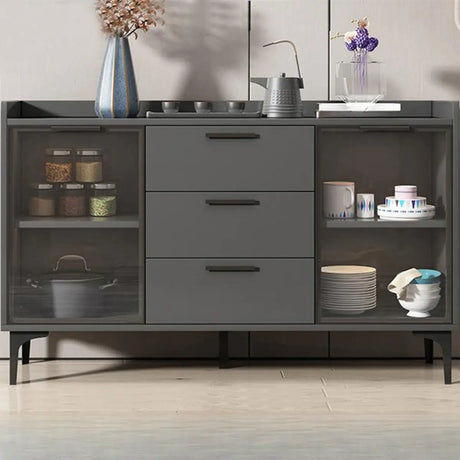 Living Room Metal Gray Storage Sideboard China Cabinet Image - 16