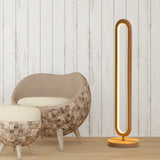 Living Room Modern Brown Oval Wooden LED Floor Lamp Image - 1