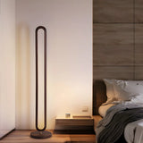 Living Room Modern Brown Oval Wooden LED Floor Lamp Image - 5