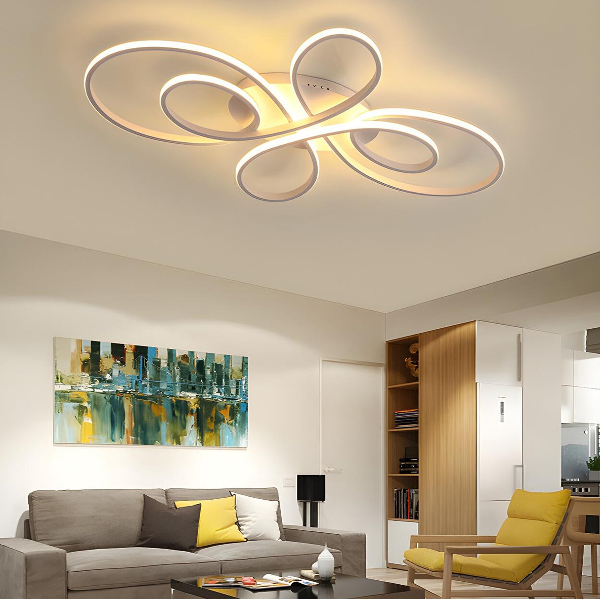 Living Room Modern Coffee Swirl LED Flush Mount Light Image - 10