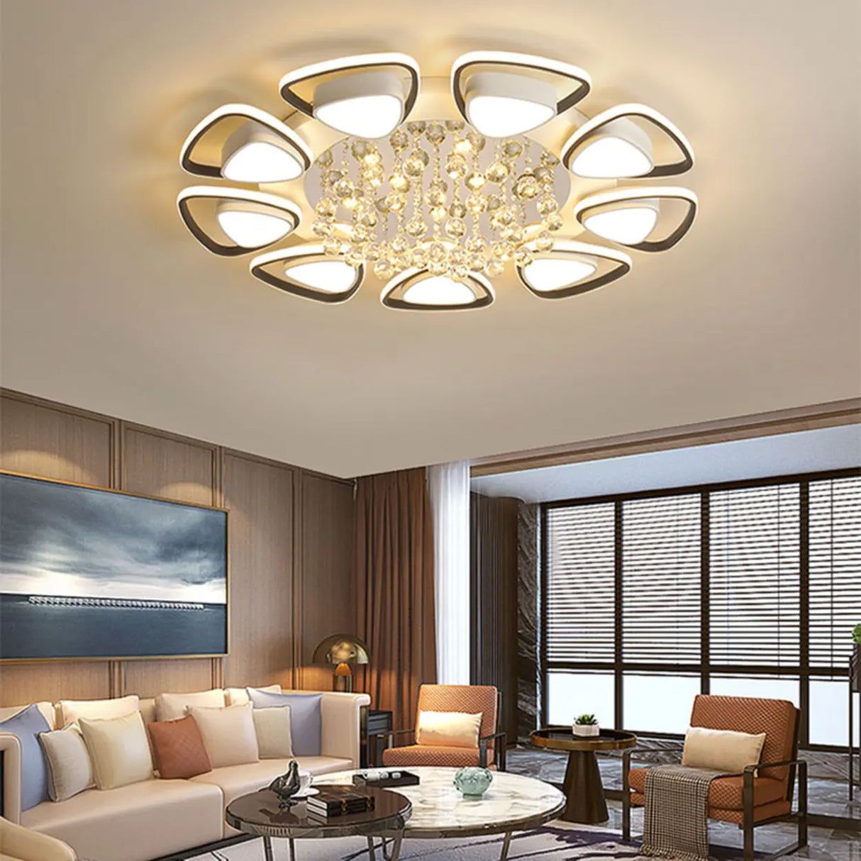 Living Room Modern Flower LED Semi-Flush Mount Light Image - 8