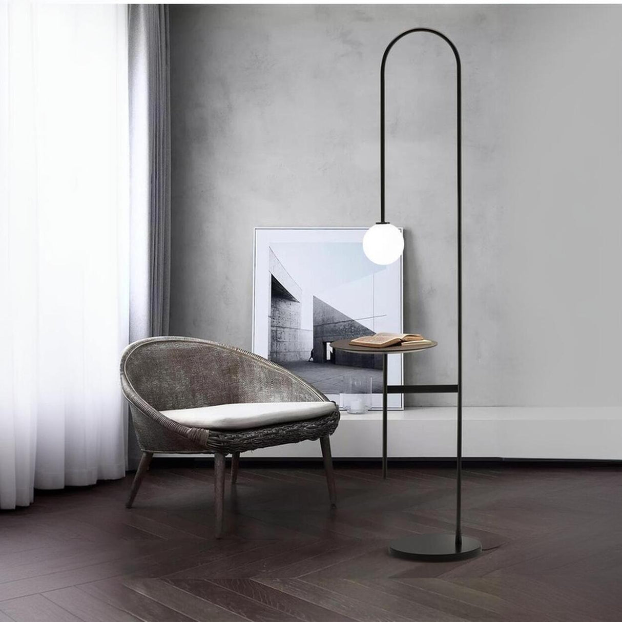 Living Room Modern Globe Floor Lamp with Shelves Image - 8