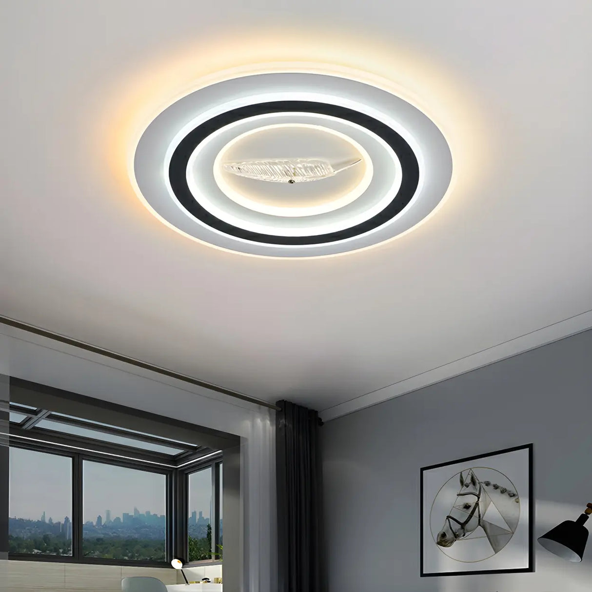 Living Room Modern White Rectangle LED Flush Mount Lamp Image - 16