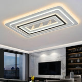 Living Room Modern White Rectangle LED Flush Mount Lamp Image - 18