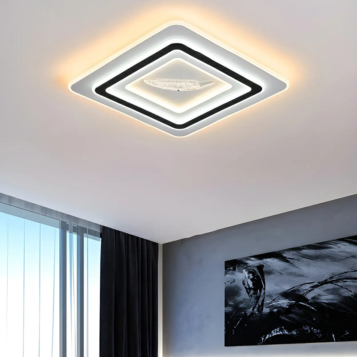 Living Room Modern White Rectangle LED Flush Mount Lamp Image - 6